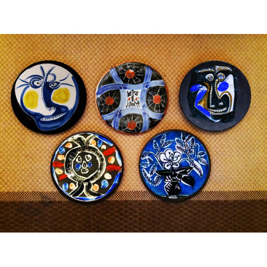 shop Hand Painted Wall Plate (Set of 5) Blue Picasso