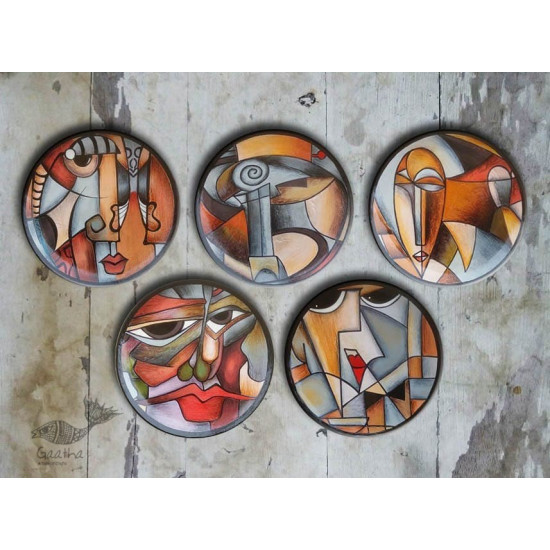 shop Hand Painted Wall Plate (Set of 5) - Cubist