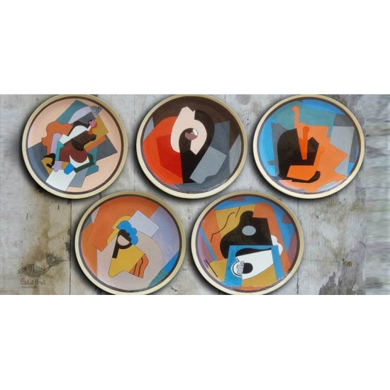 shop Hand Painted Wall Plate (Set of 5) - Abstract Cubist