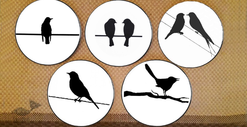 shop Hand Painted Wall Plate (Set of 5) - Black Birds