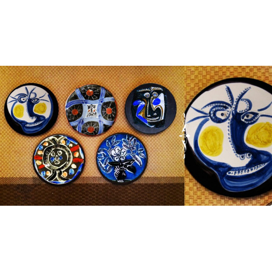 shop Hand Painted Wall Plate (Set of 5) Blue Picasso