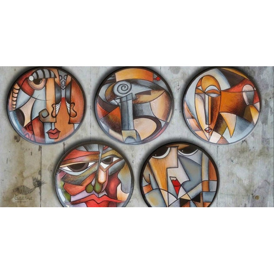 shop Hand Painted Wall Plate (Set of 5) - Cubist