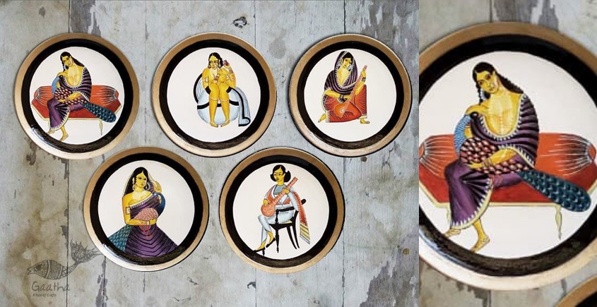 shop Hand Painted Wall Plate (Set of 5) - Kalighat