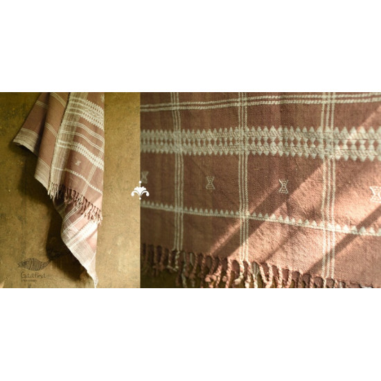 shop handwoven kutchi raw woolen unisex shawl -  Light Brown