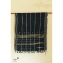 Salt Deserts of Kutch - Kutchi Bhujodi Handwoven Raw Wool Shawl - Dark Blue