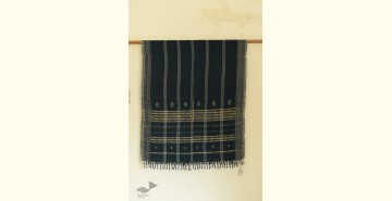 Salt Deserts of Kutch - Kutchi Bhujodi Handwoven Raw Wool Shawl - Dark Blue