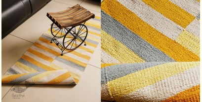 Handwoven Dhurrie | Cotton Bed Side Runner / Kitchen Runner - Half Stripe