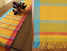 Handwoven Dhurrie | Cotton Place Mat & Runner Set ( 6 mats & 1 Runner)