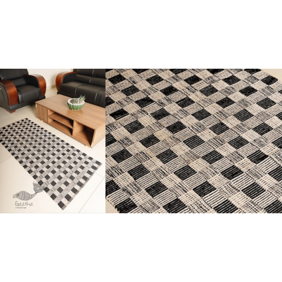 Handwoven Cotton Yoga Mat / Living Room Rug  - Chess 