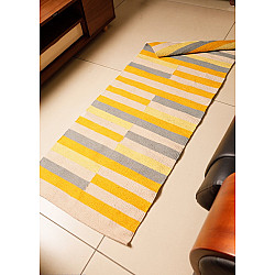 Handwoven Dhurrie | Cotton Bed Side Runner / Kitchen Runner - Half Stripe