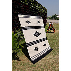 Handwoven Dhurrie | Cotton Center Sofa Dhurrie - Small Diamond - Black & White