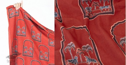 Block Printed Fabric ✩ Cotton Fabric - Tamar Red & Indigo ( Per meter )