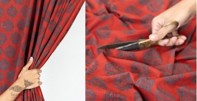 Block Printed Fabric ✩ Cotton Fabric - Nasrin Red & Indigo ( Per meter )
