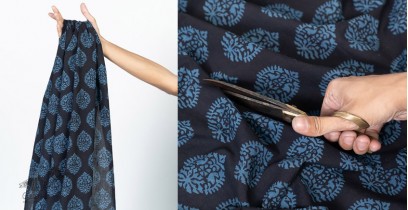 Block Printed Fabric ✩ Cotton - Nasrin Black & Indigo ( Per meter )
