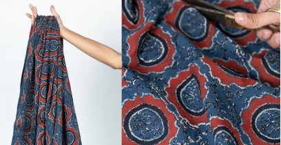 Block Printed Fabric ✩ Cotton - Nahal Indigo & Red ( Per meter )