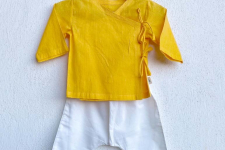 Organic Cotton Unisex ★ Yellow Angrakha With White Pant ★ B