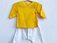 Organic Cotton Unisex ★ Yellow Angrakha With White Pant ★ B