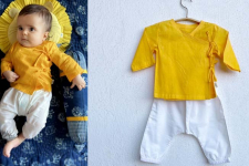 Organic Cotton Unisex ★ Yellow Angrakha With White Pant ★ B