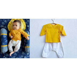 Organic Cotton Unisex ★ Yellow Angrakha With White Pant ★ B