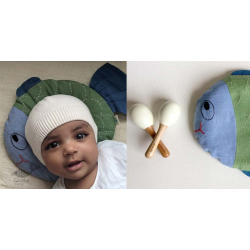 Organic Cotton ★ New Born Gift Set (Fish Pillow + 2 Wooden Maracas) ★ 5