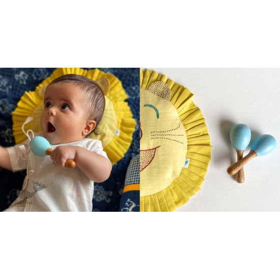 shop New Born Gift Set (Lion Pillow + 2 Wooden Maracas)