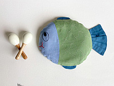 Organic Cotton ★ New Born Gift Set (Fish Pillow + 2 Wooden Maracas) ★ 5