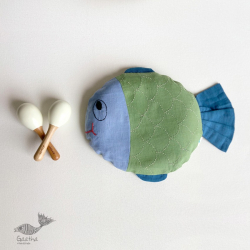 Organic Cotton ★ New Born Gift Set (Fish Pillow + 2 Wooden Maracas) ★ 5