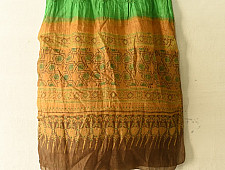 Flavors of fusion | Tabi Silk Ajrakh Bandhani Stole - Parrot Green