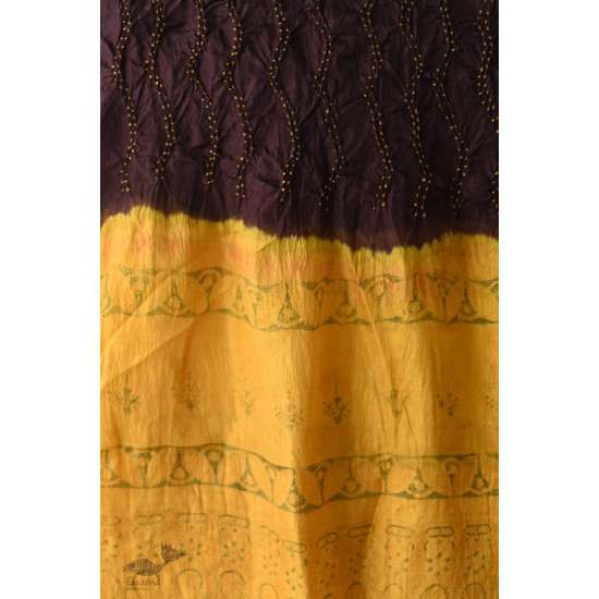 shop Handcrafted Ajrakh Bandhani Dark Violet Color Silk Stole