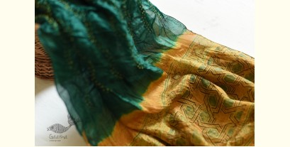 Flavors of fusion | Ajrakh Bandhani Silk Stole - Green