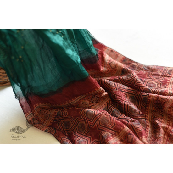 shop silk stole handcrafted - handmade ajrakh bandhani