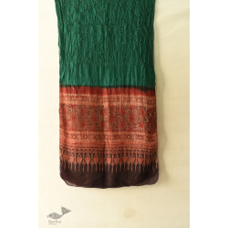 Flavors of fusion | Tabi Silk Ajrakh Bandhani Stole - Green