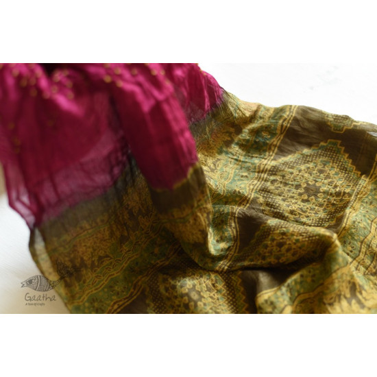 shop Handcrafted Ajrakh Bandhani Silk Stole Fuchsia 