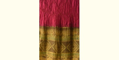 Flavors of fusion | Handcrafted Ajrakh Bandhani Silk Stole - Fuchsia 