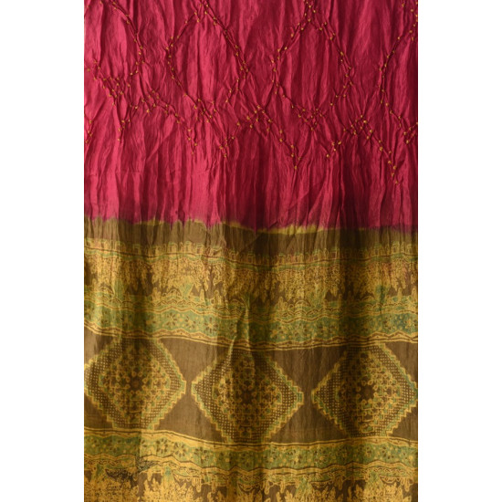 shop Handcrafted Ajrakh Bandhani Silk Stole Fuchsia 