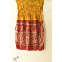 Flavors of fusion | Tabi Silk Ajrakh Bandhani Stole - Mustard Yellow