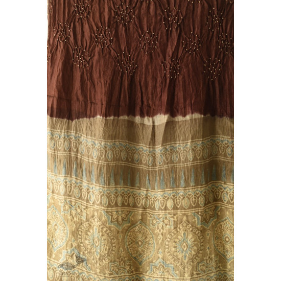 shop Ajrakh Bandhani Silk Brown Stole