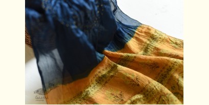 Flavors of fusion | Handcrafted Ajrakh Bandhani Silk Stole - Navy Blue