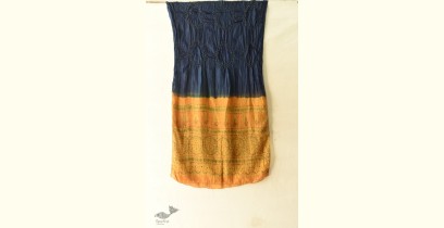 Flavors of fusion | Handcrafted Ajrakh Bandhani Silk Stole - Navy Blue