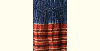 Flavors of fusion | Handcrafted Ajrakh Bandhani Silk Stole - Blue