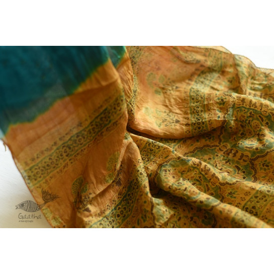 shop Tabi Silk Ajrakh Bandhani Teal Color Stole