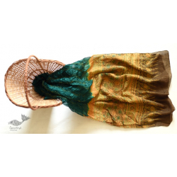 Flavors of fusion | Ajrakh Bandhani Silk Stole - Green