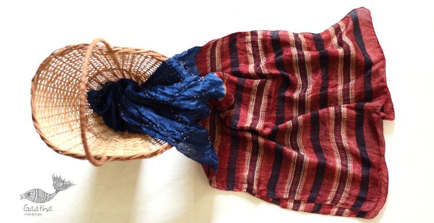 shop Handcrafted Ajrakh Bandhani Silk Stole