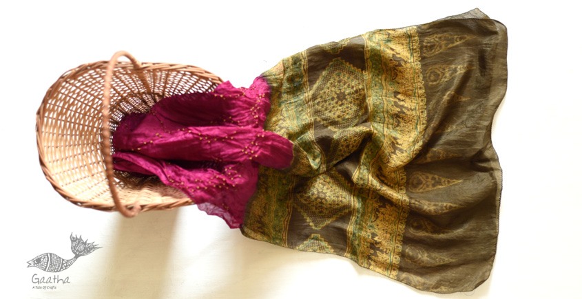shop Handcrafted Ajrakh Bandhani Silk Stole Fuchsia 