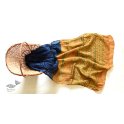 Flavors of fusion | Handcrafted Ajrakh Bandhani Silk Stole - Navy Blue