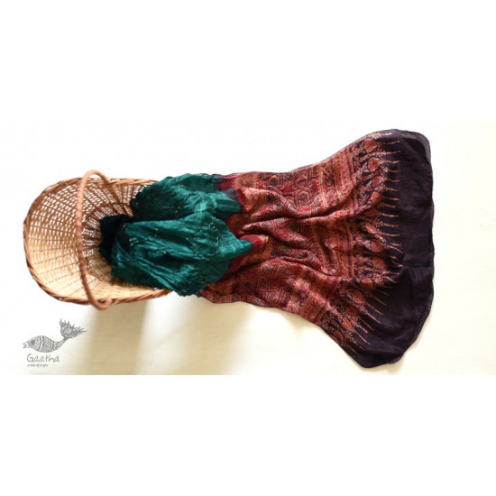 shop silk stole handcrafted - handmade ajrakh bandhani