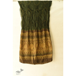 Flavors of fusion | Bottle Green - Tabi Silk Ajrakh Bandhani Stole