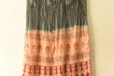 Flavors of fusion | Silk Ajrakh Bandhani Stole - Greenish Grey With Red Daaman