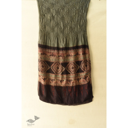 Flavors of fusion | Tabi Silk Ajrakh Bandhani Stole - Greenish Grey