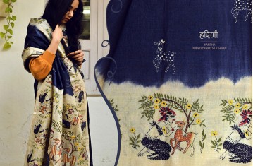  Kantha Embroidered Silk Saree.